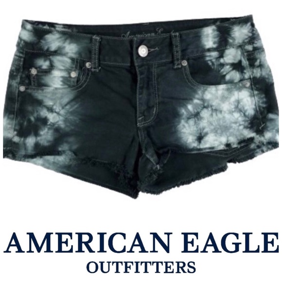American Eagle Black White Tie Dye Denim Shorts - Picture 1 of 5